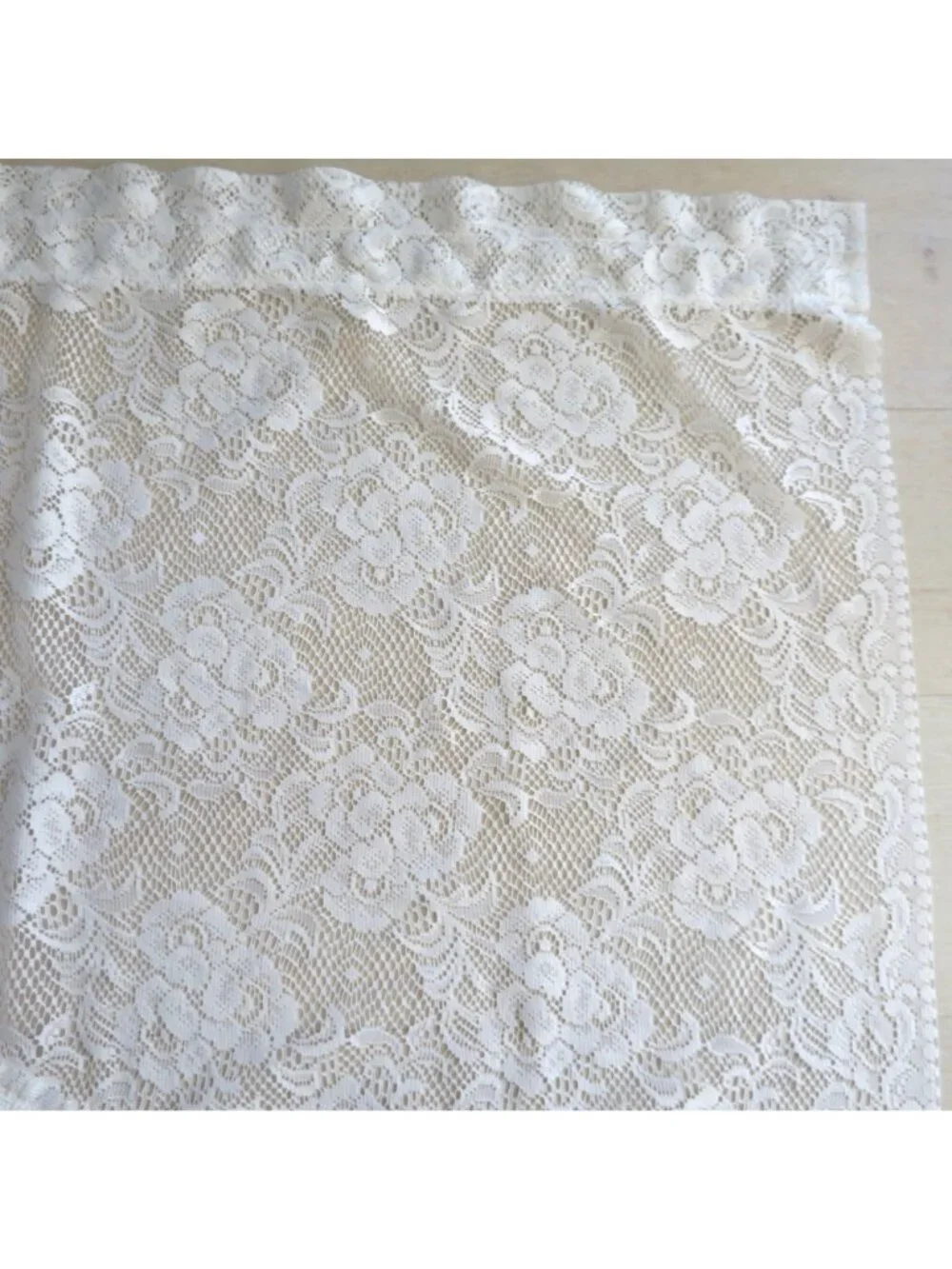 Vintage Set of 2 White Lace Curtain Panels Floral Pattern Ruffled Edges - Sheer
